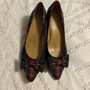 J. Crew Esme Plaid Tartan Kitten Heels Pump with Bow 7 1/2